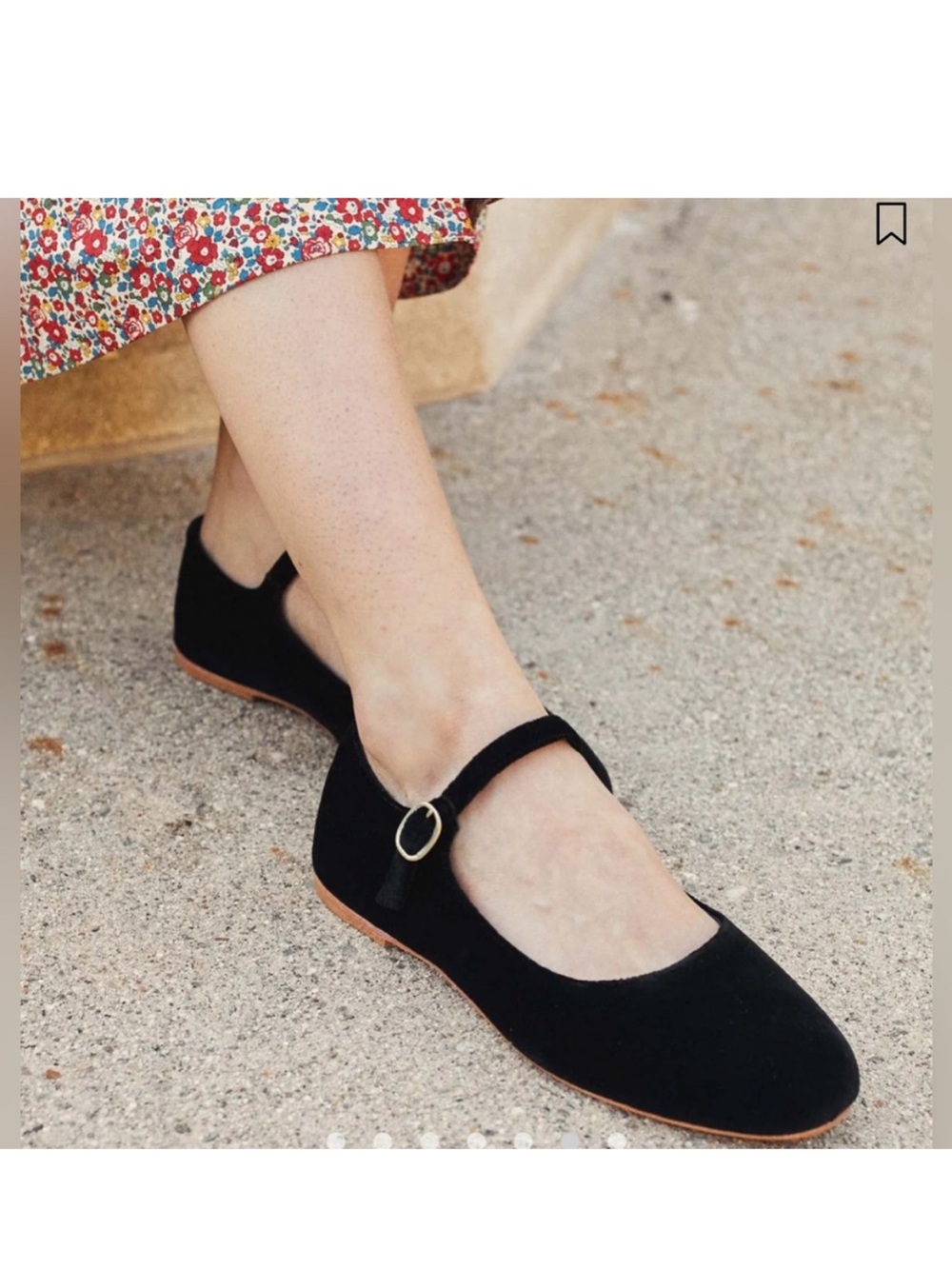 DOEN Black Velvet Mary Jane Leather Flats